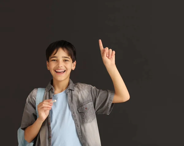 Little Boy Pointing Something Blackboard Children Day Celebration — Stock Photo, Image