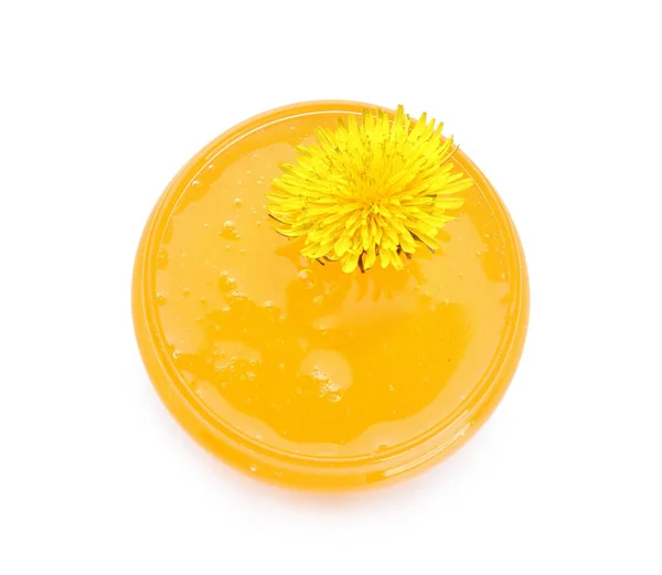 Jar Dandelion Honey White Background — Stock Photo, Image