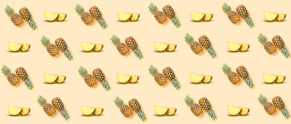 Molti Ananas Maturi Sfondo Beige Modello Design — Foto Stock