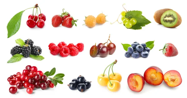 Set Many Different Berries White Background — Stock Photo, Image