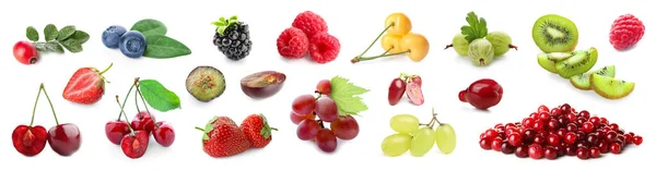 Set Many Ripe Berries White Background — Stock Photo, Image