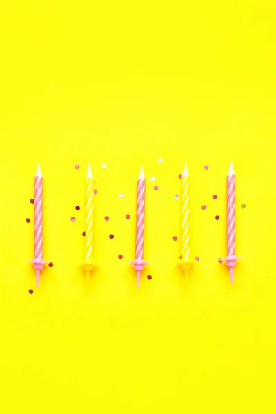 Birthday Candles Glitter Yellow Background — Stock Photo, Image