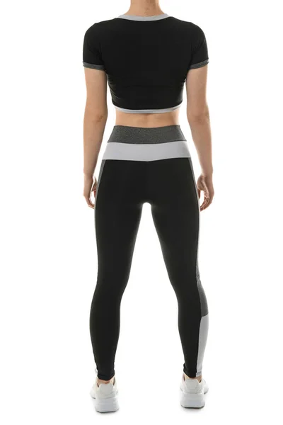 Sporty Young Woman Leggings White Background Back View — Stock Photo, Image