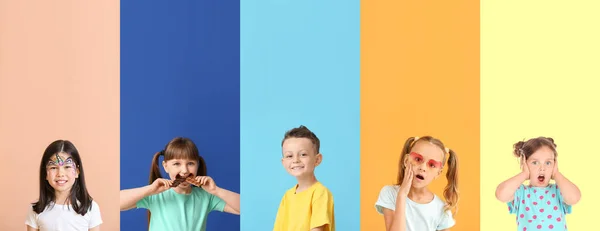 Grupa Różnych Dzieci Tle Koloru — Zdjęcie stockowe