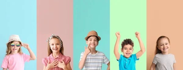 Groep Van Verschillende Kleine Kinderen Kleur Achtergrond — Stockfoto
