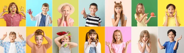 Набор Разных Маленьких Детей Цветном Фоне — стоковое фото