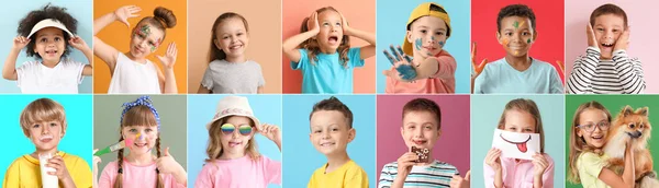 Collection Different Adorable Children Color Background — Stock Photo, Image