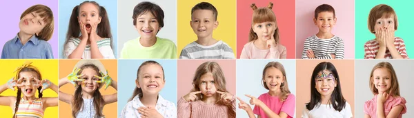 Grupp Olika Bedårande Barn Färg Bakgrund — Stockfoto