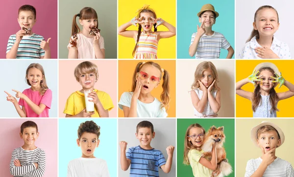Conjunto Diferentes Niños Adorables Sobre Fondo Color — Foto de Stock