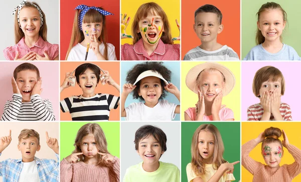 Collage Van Verschillende Schattige Kinderen Kleur Achtergrond — Stockfoto