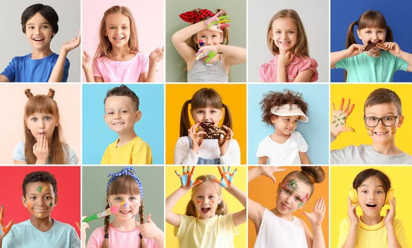 Collection Different Cute Children Color Background — Stock Photo, Image