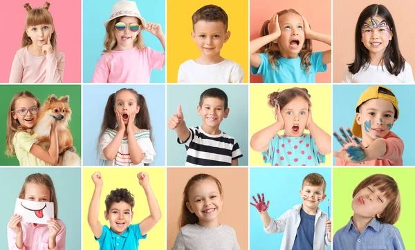 Group Different Cute Children Color Background — Stock Photo, Image