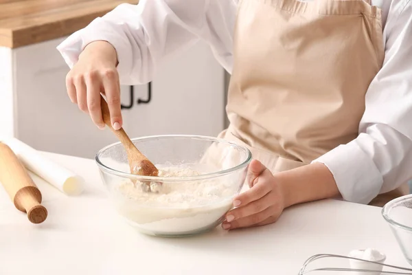 Woman Making Dough Italian Grissini White Table Kitchen — Stock Photo, Image