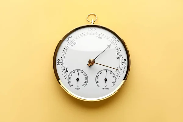 Aneroid Barometer Yellow Background — Stock Photo, Image