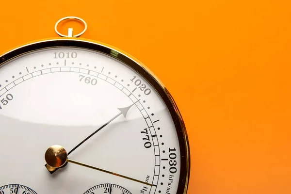 Aneroid Barometer Orange Background — Stock Photo, Image