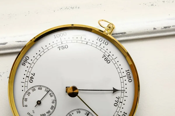 Aneroid Barometer White Wooden Background — Stock Photo, Image