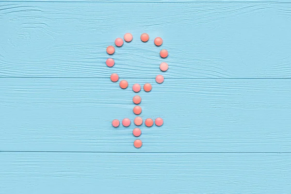 Szimbóluma Készült Hormonális Tabletták Kék Háttér — Stock Fotó