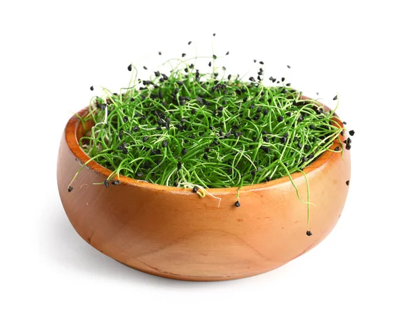 Bowl Fresh Micro Green White Background — Stock Photo, Image