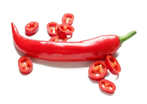 Sliced Fresh Chili Pepper White Background — Stock Photo, Image