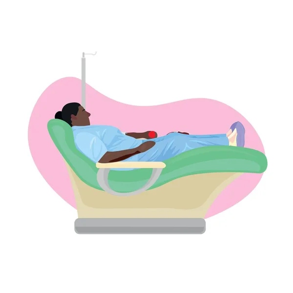 stock vector African-American woman donating blood in hospital