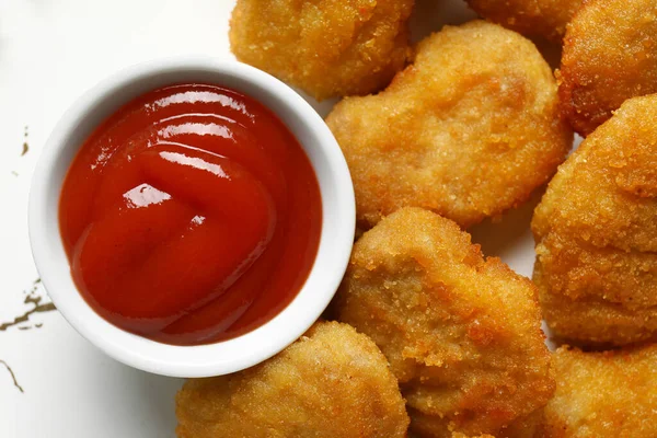 Plate Delicious Nuggets Bowl Ketchup Closeup — Stock Photo, Image