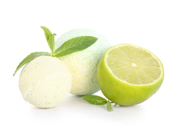 Bath Bombs Lime Mint White Background — Stock Photo, Image