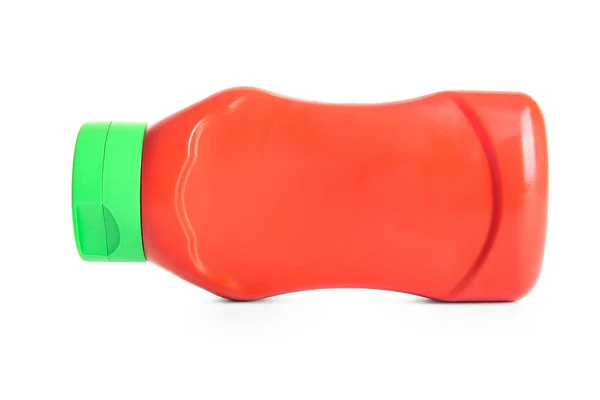 Botella Plástico Ketchup Girado Izquierda Sobre Fondo Blanco —  Fotos de Stock