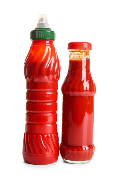 Garrafas Ketchup Fundo Branco — Fotografia de Stock