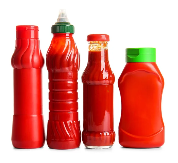 Garrafas Ketchup Fundo Branco — Fotografia de Stock