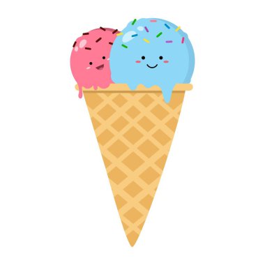 Beyaz arka planda waffle külahında tatlı dondurma.