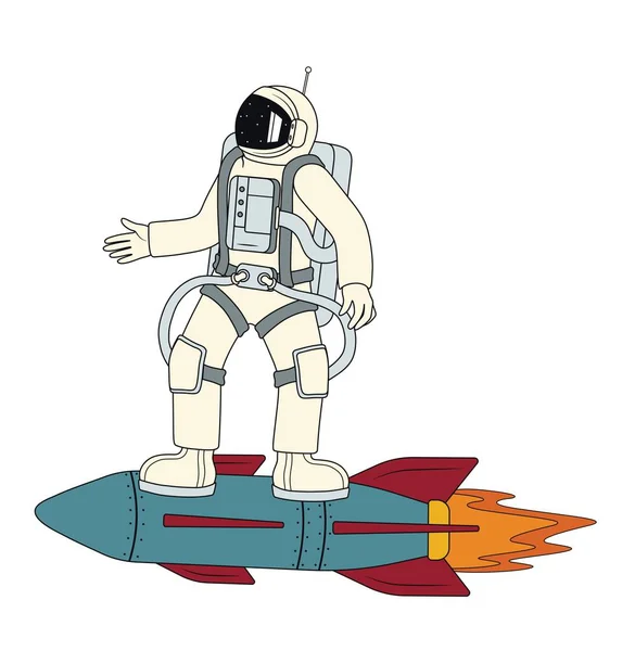 Astronaut Rocket White Background — Stock Vector