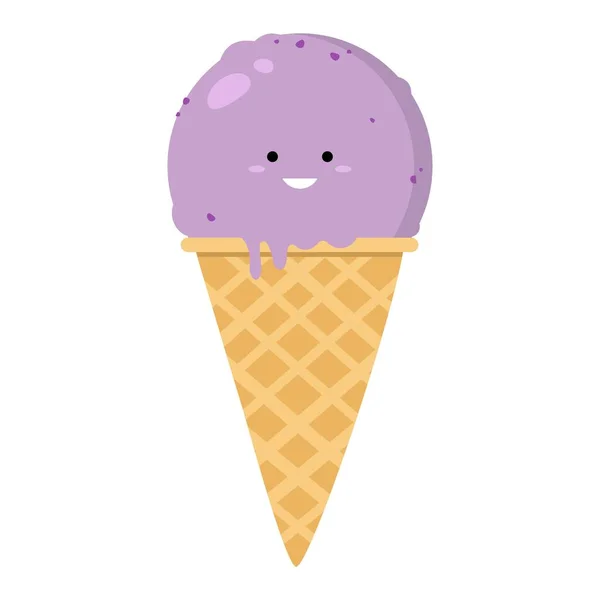 Cute Ice Cream Waffle Cone White Background — Stock Vector