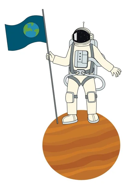 Astronaut Flag Planet White Background — Stock Vector