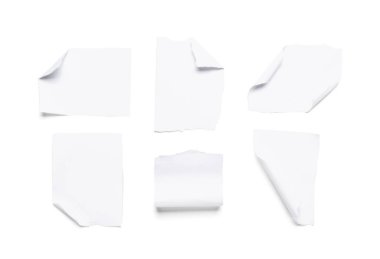 Yırtık kağıt parçaları beyaz arkaplanda izole