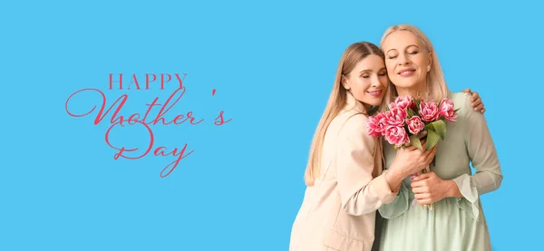 Hermosa Tarjeta Felicitación Para Día Madre Feliz Con Hija Adulta —  Fotos de Stock