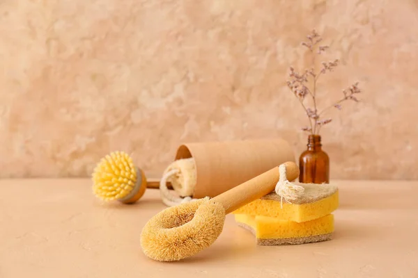 Natural Household Sponges Beige Background — Stock Photo, Image