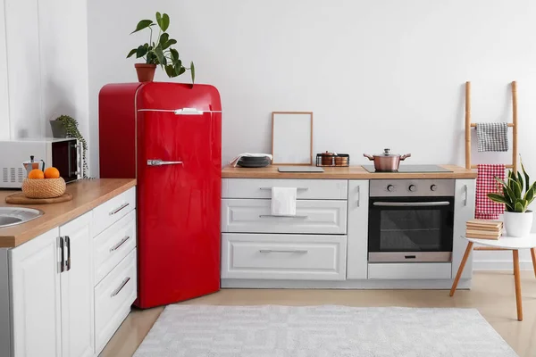 Interior Modern Kitchen Stylish Refrigerator — Stock Photo, Image