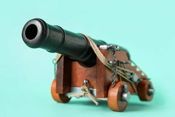 Toy Model Cannon Turquoise Background — Stock Photo, Image