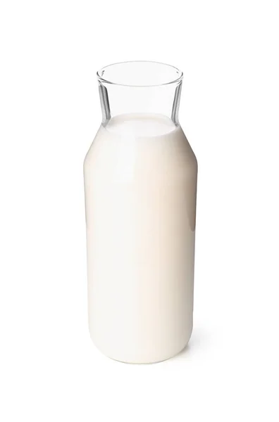 Glasflasche Milch Auf Weißem Hintergrund — Stockfoto