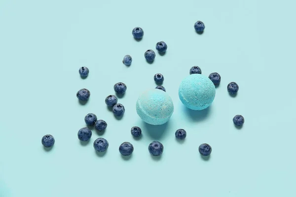 Bath Bombs Blueberry Blue Background — Stock Photo, Image