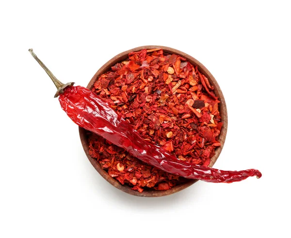Dry Chili Bowl Ground Pepper White Background — Stock Photo, Image