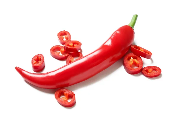 Sliced Fresh Chili Pepper White Background — Stock Photo, Image