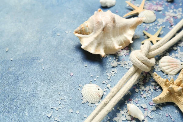 Seashells Starfishes Rope Grunge Blue Background — Stock Photo, Image