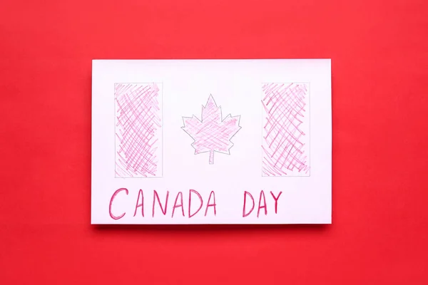 Dibujo Con Texto Canada Day Bandera Sobre Fondo Rojo —  Fotos de Stock