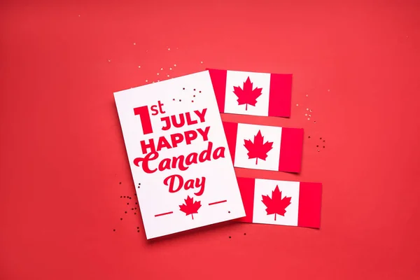 Tarjeta Con Texto 1St Julio Feliz Día Canadá Banderas Sobre —  Fotos de Stock