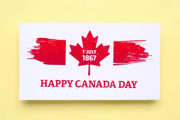 Card with text HAPPY CANADA DAY and date 1 JULY 1867 on yellow background
