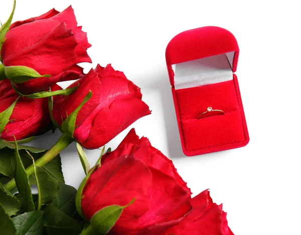 Box Engagement Ring Roses White Background Royalty Free Stock Photos