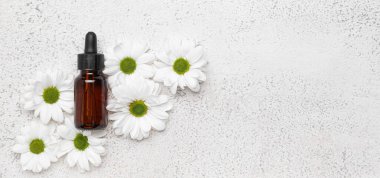 Grunge arka planında gerekli yağ ve papatya çiçekleri, metin için yer var.