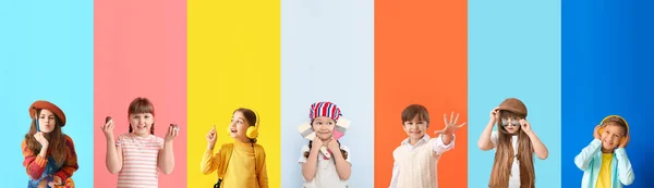 Set Von Kleinen Kindern Auf Farbigem Hintergrund — Stockfoto