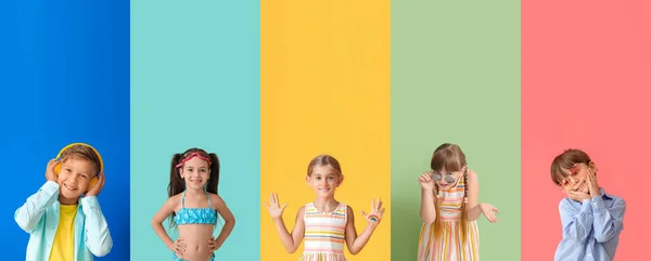 Insamling Små Barn Färg Bakgrund — Stockfoto